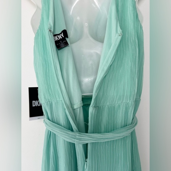 DKNY Mint Green Pleated Wrap High Low Chiffon Belted Dress Women Size 14 Party - Picture 11 of 13